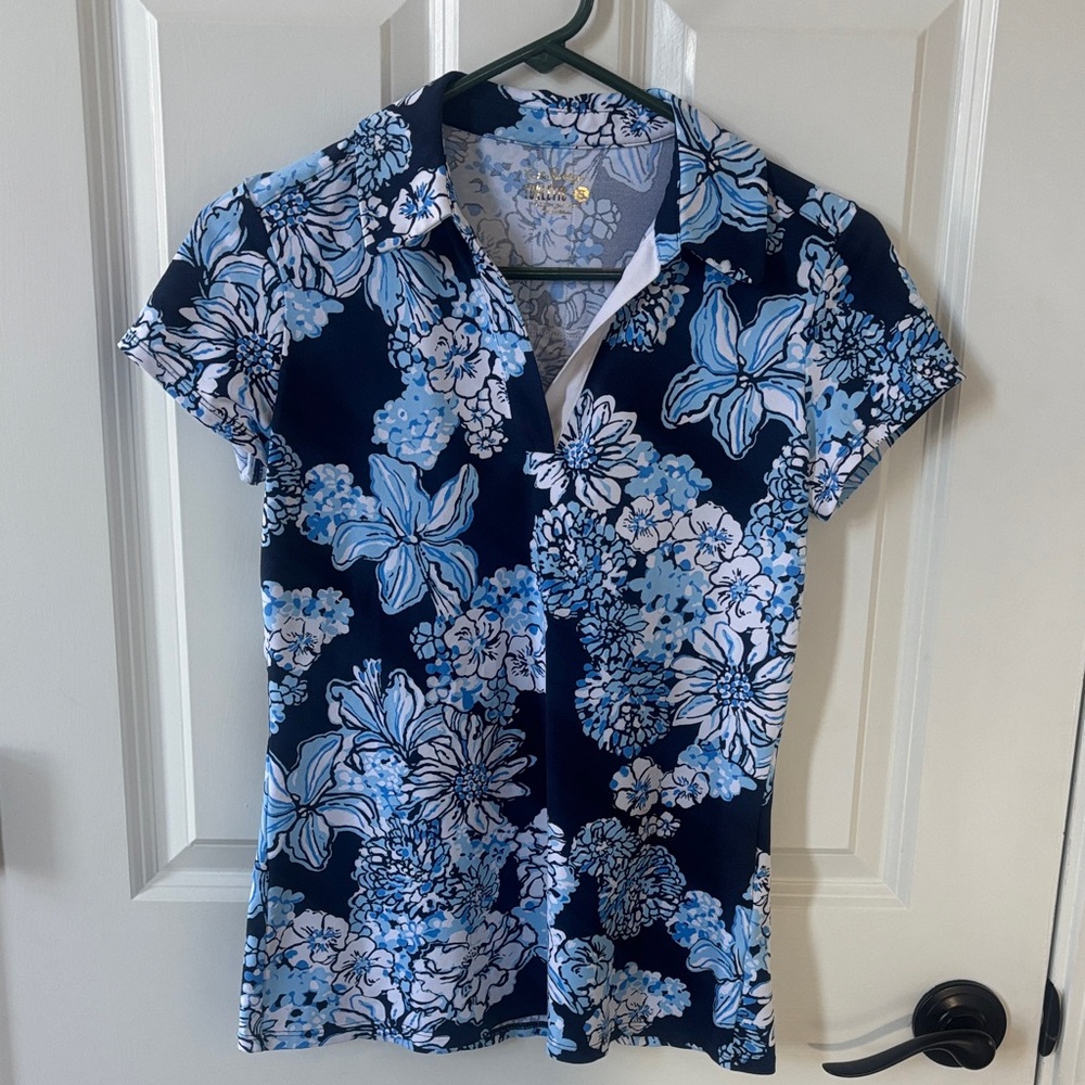 Lilly Pulitzer Blue Floral Short Sleeve Tee